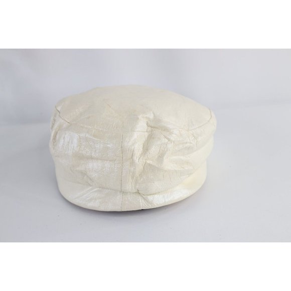 Vintage 50s Distressed Leather Bow Beret Hat Cap White Womens Size 22.5 USA main image 5